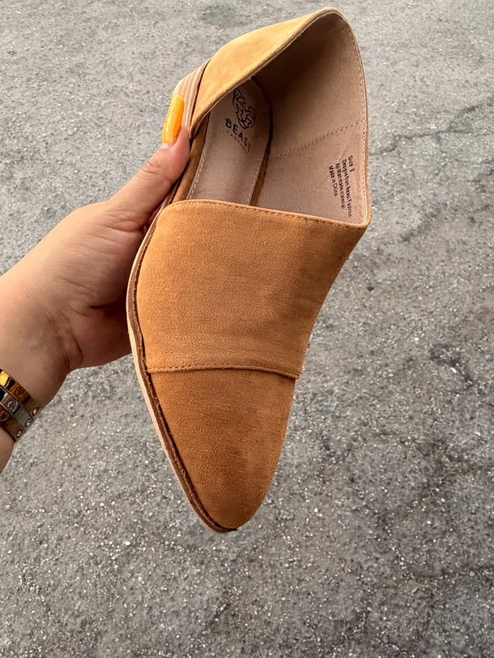 BEAST FASHION Tan Suede Pointed D'Orsay Flats